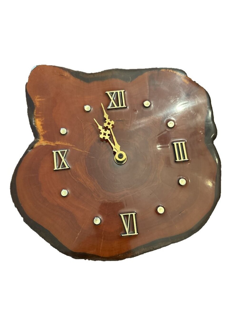 Vintage Lacquered Live Edge Wood Slab Slice Wall Clock 10x10 NOT WORKING